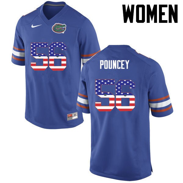 Florida Gators Women #56 Maurkice Pouncey College Football USA Flag Fashion Blue